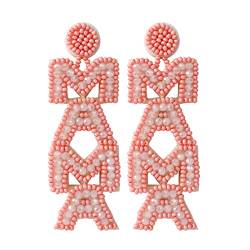 LUOFENG Lange Perlen-Ohrringe, Muttertag-Ohrringe, Geschenk, handgefertigte Rocailles-Fransen-Ohrringe, Statement-Schmuck von LUOFENG