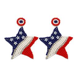 LUOFENG Patriotische USA-Buchstaben-Ohrringe mit Rocailles, rot/weiß/blau, baumelnde Ohrringe zum amerikanischen Unabhängigkeitstag für Frauen und Mädchen von LUOFENG