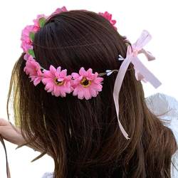 LUOFENG Realistisches Sonnenblumen-Girlanden-Stirnband, böhmische Krone, Kopfschmuck, Tiaras, Blumen-Haarband, Damen-Hochzeitsfeier-Zubehör von LUOFENG