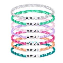 LUOFENG Set mit 7 WWJD-Armbändern, WWJD-Perlenarmbändern, WWJD-Armband-Set, Kunstharz-Material, Schmuckset für Männer und Frauen, religiöses Geschenk von LUOFENG