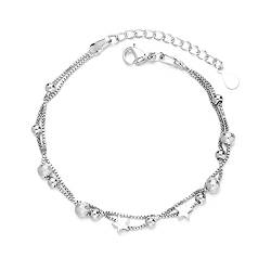 LUOFENG Silberfarbenes Doppelschicht-Stern-Armband, rundes Perlenarmband, weiblicher Modeschmuck, verstellbares Armband von LUOFENG