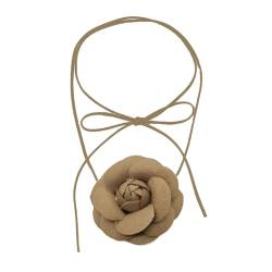 LUOFENG Verstellbare Schlüsselbeinkette, blumenförmige Anhänger-Halsketten, Kamelien-Halskette aus Stoff, elegantes florales Halsband-Accessoire von LUOFENG