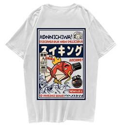 LUOGE Hip Hop Street T-Shirt Harajuku Japanisches Kanji Fun Fish Harajuku T-Shirt Männer Japanisches Sommer Kurzarm T-Shirt - Weiß, XXL von LUOGE