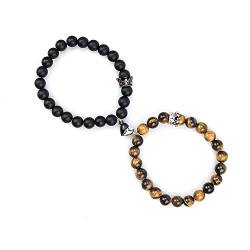 LUOKIFUR Crown Love Heart Magnetic Bead Armbänder Gegenseitige Anziehungskraft Herz Glocke Armbänder Paar Geschenke für Freund Freundin Seine Frau Männer Freundschaft (Black-Yellow) von LUOKIFUR