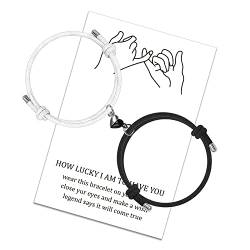 LUOKIFUR Herz Magnetisches Paar Passendes Armband Yin Yang Verstellbares Kordelarmband für Valentinstagsgeschenke für Freundin, Freund, beste Freunde (Black-White（Heart）) von LUOKIFUR