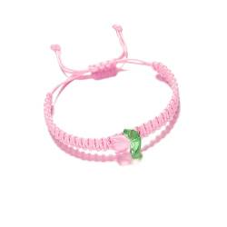 LUOKIFUR Tulpenarmband, verstellbares geflochtenes Armband, Schwesterblume, Frühlingsblumenarmband, bestes Geschenk für Frauen (Pink) von LUOKIFUR