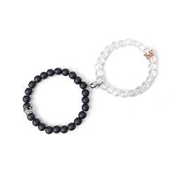 Magnetische Paare Armbänder King&Queen Crown Armbänder Freundschaft passende Perlen Armbänder Männer und Frauen Paare Geschenke (White-black) von LUOKIFUR