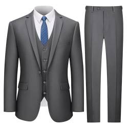 LUPURTY Anzüge für Herren, 3-teiliger Herrenanzug, schmale Passform, solide Jacke, Weste, Hose mit Krawatte, Ein-Knopf-Smoking-Set, grau dunkel, 3XL von LUPURTY