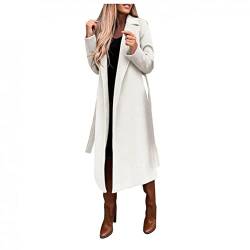 KaloryWee Damen-Trenchcoat mit Gürtel für den Winter, einfarbig, klassisch, lang, dick, elegant, warmer Übermantel, White, 48 von LURUA