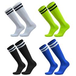 LURVOUS 4 Paar Fußballsocken Kinder, Kniestrümpfe Kinder Lange Fußball Basketball Socken Rugby Socken, Kniehohe Sportsocken Trainingssocken für Jungen Mädchen von 5-12 Jahren (Polyester, 4 Colors) von LURVOUS