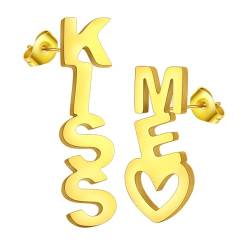 Kiss Me Ohrringe, Edelstahl, minimalistisch, lasergeschnitten, englische Wörter, Ohrstecker für Damen und Herren, Valentinstag, Schmuck, Geschenk, Edelstahl von LUTAKU