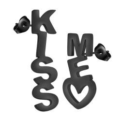 Kiss Me Ohrringe, Edelstahl, minimalistisch, lasergeschnitten, englische Wörter, Ohrstecker für Damen und Herren, Valentinstag, Schmuck, Geschenk, Edelstahl von LUTAKU