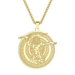LUTAKU Herrenschmuck Donnergott Zeus Halskette für Männer Jungen Antike griechische Mythologie Anhänger 316L Edelstahl Hip Hop Ketten für Männer (Gold) von LUTAKU