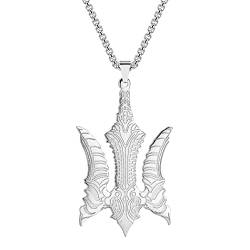 LUTAKU Herrenschmuck Falcon Biomechanischer Dreizack Halskette für Herren Jungen Unisex Giger Style Falcon Medaillon Anhänger Krieger Charm Hip Hop Ketten für Herren (Silver) von LUTAKU