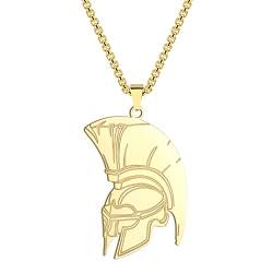 LUTAKU Herrenschmuck Sparta Leonidas Helm Halskette für Herren Jungen Altgriechischer Krieger Talisman Anhänger 316L Edelstahl Hip Hop Ketten für Herren (Gold) von LUTAKU