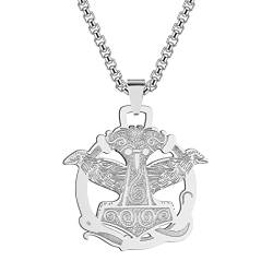 LUTAKU Herrenschmuck Thors Hammer mit Raben Halskette für Männer Jungen Unisex Mjolnir Anhänger Pagan Odin Wikinger Charm Hip Hop Ketten für Männer (262S) von LUTAKU