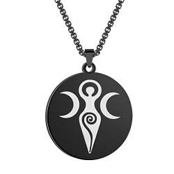 LUTAKU Herrenschmuck Triple Moon Göttin Halskette für Männer Jungen Unisex Spiralgöttin Talisman Anhänger Fruchtbarkeitsgöttin Pagan Witchy Charm Ketten für Männer (Black) von LUTAKU