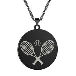 LUTAKU Mens Jewellery Tennis Ball Gold Necklace for Men Boys Punk Sports Tennis Lover Pendants 316L Stainless Steel Hip Hop Chains for Men (Black) von LUTAKU