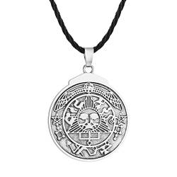 LUTAKU Sonnen-Talisman für Gesundheit und Erfolg Anhänger Halskette für Herren Vintage Punk Hip Hop Erzengel Michael Amulett Schutz Schmuck, Leder von LUTAKU