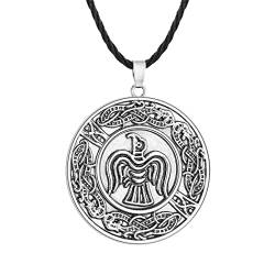 LUTAKU Vintage Rabe Banner Anhänger Wikinger Rabe Halskette für Männer Antik Silber Charm Schwarz Leder Kette Männlich Amulett Schmuck, Leder von LUTAKU