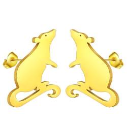 Niedlicher entzückender Ratten-Ohrring aus Edelstahl, minimalistische Nagetier-Ohrstecker für Frauen und Männer, Tierliebhaber, Schmuckgeschenk, Edelstahl von LUTAKU