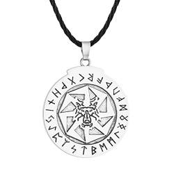 Norse Viking Kolovrat Rune Wolf Halskette für Männer Punk Slaven Mythologie Rune Buchstaben Anhänger Schwarz Leder Kette Amulett Schmuck, Leder von LUTAKU