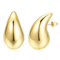 Ohrringe Dupes, Chunky Earrings für Damen, Dicke Creolen für Frauen, leichte Waterdrop Hollow Open Hoops, hypoallergene vergoldete Ohrringe Modeschmuck für Frauen und Mädchen (Gold) von LUTAKU