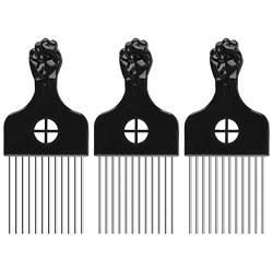 LUTER 3Stk Afro Kamm Afro Pick Fingerstyler Hair Metal Pick Friseur Perücke Styling-Tool Afrokamm für Natur-Locken, Dauerwelle, Strähnen(Schwarz) von LUTER