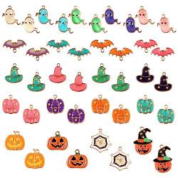 LUTER 42stk Halloween DIY Charms, 8 Stile Halloween Anhänger für die Schmuckherstellung Halskette Ohrringe Schlüsselanhänger Hexenhüte Fledermäuse Geister Kürbis Anhänger Mehrfarbige von LUTER