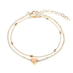 LUTER Knöchelkette für Frauen, Herz Fußkettchen Damen Perlen Geschichtete Fußkettchen für Frau Mädchen Schmuck Accessoires (Gold) von LUTER