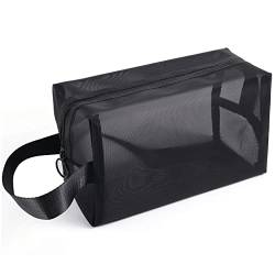 LUTER Schwarze Mesh Duschtasche, Mesh Shower Bag mit Reißverschluss Klein mit Tragegriffen zum Aufhängen Praktisch für Reisen, Badezimmer, Kosmetik-Organizer von LUTER