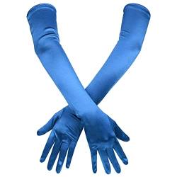 Lange Ellbogen Satinhandschuhe, Elegant Dehnbar Lange Handschuhe 53cm Opernhandschuhe Abend Tanzparty Handschuh für Frauen Cosplay Karneval Jubiläum (Blau) von LUTER