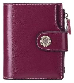 Geldbörsen Brieftasche, 100 % Damen-Leder-Geldbörse, blockiert kurzer Kartenhalter, großes Fassungsvermögen, Münzfach, Bifold-Kreditkarten-Geldbörsen Geschenk ( Color : Purple , Size : 12.5x10.5cm ) von LUTFI