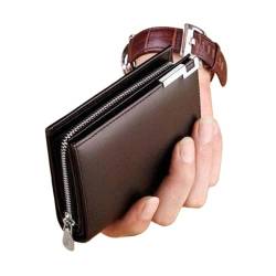 Geldbörsen Brieftasche, Kartenhalter, Leder-Geldbörse, großes Fassungsvermögen, kurze Geldbörsen, Herren-Bifold-Clutch for Münzkarten-Organizer, reißfest Geschenk ( Color : Browm-1 , Size : 9.5x11.8cm von LUTFI