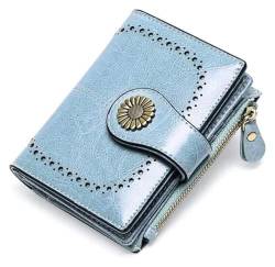 Geldbörsen Brieftasche Damen Leder Geldbörse Mode Kurz Student Kartenhalter Multifunktions Business Münzen Tasche Mini Geldbörsen Geschenk (Color : Light Blue, Size : 10x12.5cm) von LUTFI