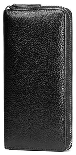 Geldbörsen Damen Leder Geldbörse Vintage Herren Kartenhalter Business Lange Geldbörsen Große Kapazität Tragbare Münztasche Reißfest Geschenk (Color : Noir, Size : 10x20cm) von LUTFI