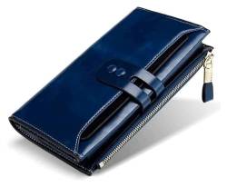 Geldbörsen Geldbörse Vintage Damen Leder Geldbörse Klassisch Langer Stil Kartenhalter Tasche Unisex Reißfest Geschenk (Color : Blue-1, Size : 10x19cm) von LUTFI