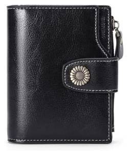LUTFI Geldbörsen Brieftasche, 100% Damen-Leder-Geldbörse, blockiert kurzer Kartenhalter, großes Fassungsvermögen, Münzfach, Bifold-Kreditkarten-Geldbörsen Geschenk (Color : Noir, Size : 12.5x10.5cm) von LUTFI