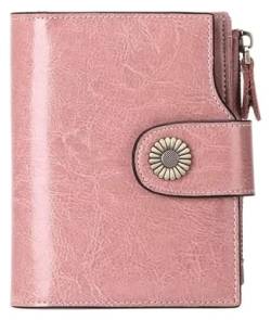 LUTFI Geldbörsen Brieftasche, 100% Damen-Leder-Geldbörse, blockiert kurzer Kartenhalter, großes Fassungsvermögen, Münzfach, Bifold-Kreditkarten-Geldbörsen Geschenk (Color : Pink, Size : 12.5x10.5cm) von LUTFI