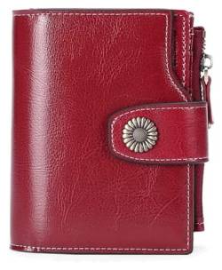 LUTFI Geldbörsen Brieftasche, 100% Damen-Leder-Geldbörse, blockiert kurzer Kartenhalter, großes Fassungsvermögen, Münzfach, Bifold-Kreditkarten-Geldbörsen Geschenk (Color : Red, Size : 12.5x10.5cm) von LUTFI