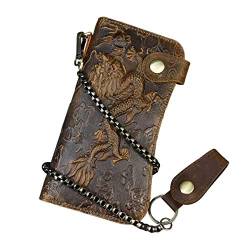 Echtes Leder Lange Brieftasche mit Reißverschluss Tasche Vintage Bifold Scheckheft Geldbörse (Brown 1) von LUUFAN