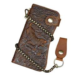 Echtes Leder Lange Brieftasche mit Reißverschluss Tasche Vintage Bifold Scheckheft Geldbörse (Chain Wallet2) von LUUFAN