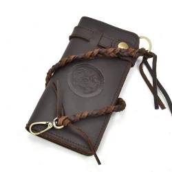 Echtes Leder Lange Brieftasche mit Reißverschluss Tasche Vintage Bifold Scheckheft Geldbörse (Chain Wallet5) von LUUFAN