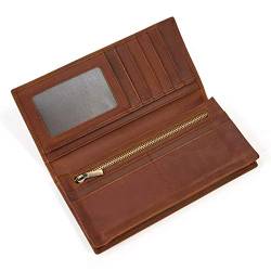 LUUFAN Echtes Leder Lange Brieftasche mit Reißverschluss Tasche Vintage Bifold Scheckheft Geldbörse (Brown 3) von LUUFAN