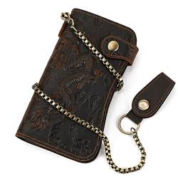 LUUFAN Echtes Leder Lange Brieftasche mit Reißverschluss Tasche Vintage Bifold Scheckheft Geldbörse (Dragon-Dark Brown) von LUUFAN