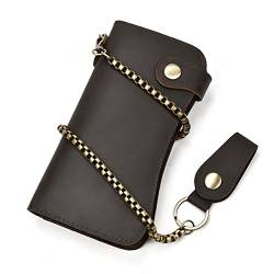 LUUFAN Echtes Leder lange Brieftasche mit Reißverschluss Tasche Vintage Bifold Scheckheft Geldbörse(Chain Wallet) von LUUFAN