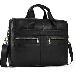 LUUFAN Herren 15,6 Zoll Messenger Aktentasche Große Kapazität Vollnarbenleder Laptoptasche Business Büro Schulterhandtasche (3316-Schwarz) von LUUFAN