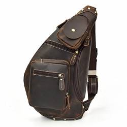 LUUFAN Herren Echtes Leder Sling Bag Brusttasche Cross Body Bag Cross Durable Schulter Rucksack (Dark Brown-2) von LUUFAN