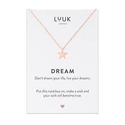 LUUK LIFESTYLE Feminine Halskette mit Stern Anhänger und DREAM Spruchkarte zum Selbstgestalten, Glücksbringer, Schmuck für Frauen, Freundin, Geburtstagsgeschenk, trendige Damenmode, Rosé von LUUK LIFESTYLE