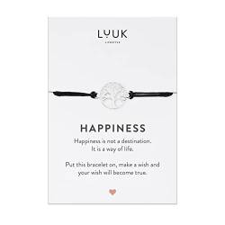 LUUK LIFESTYLE Filigranes Armband mit Lebensbaum Anhänger und HAPPINESS-Karte, Geschenk für die Freundin, handgefertigt, modernes Modeaccessoire Yoga Schmuck, Karma, Festival Look, Silber von LUUK LIFESTYLE